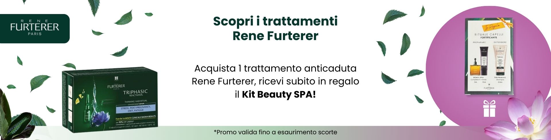 Acquista un trattamento anticaduta Rene Furterer e ricevi in omaggio il Kit Beauty SPA per fortificare i tuoi capelli!