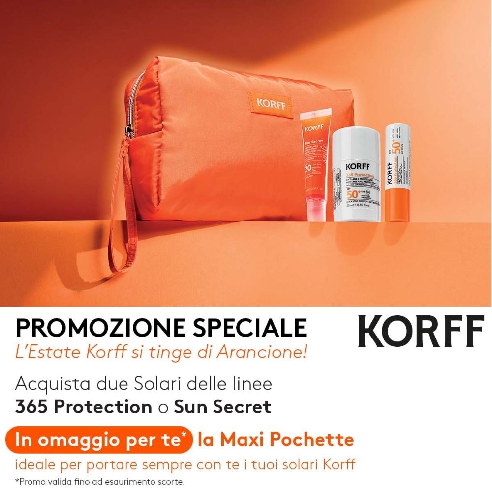 Korff: Acquista 2 solari delle linee 365 protection o sun secret, per te in omaggio la Maxi Pochette
