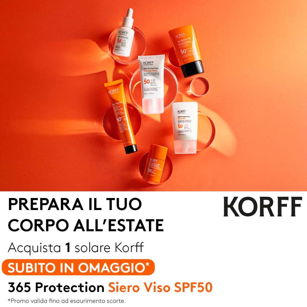 Prepara il tuo corpo all'estate: Acquista 1 solare Korff, per te subito in omaggio 365 Protection Siero Viso SPF50!