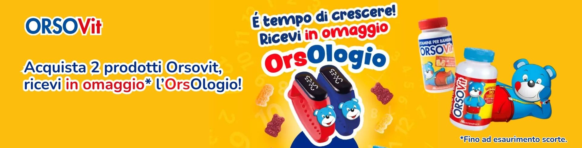 Acquista 2 prodotti Orsovit e ricevi in regalo l'Orsologio!