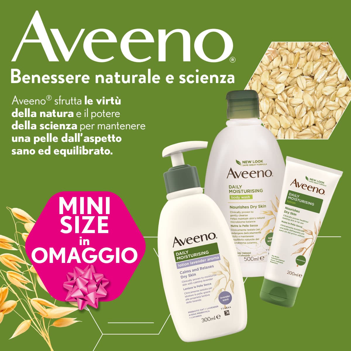 Banner Aveeno mini-size in omaggio all'acquisto di 1 prodotto!