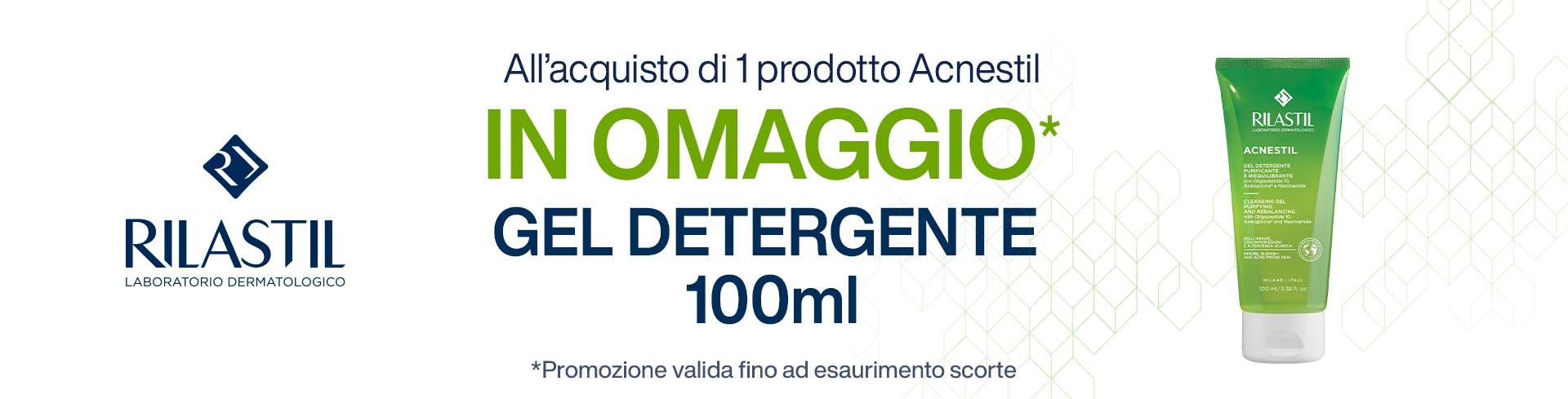 Acquista 1 prodotto della linea Rilastil Acnestil, ricevi subito in regalo* il Gel Detergente Acnestil 100ml!