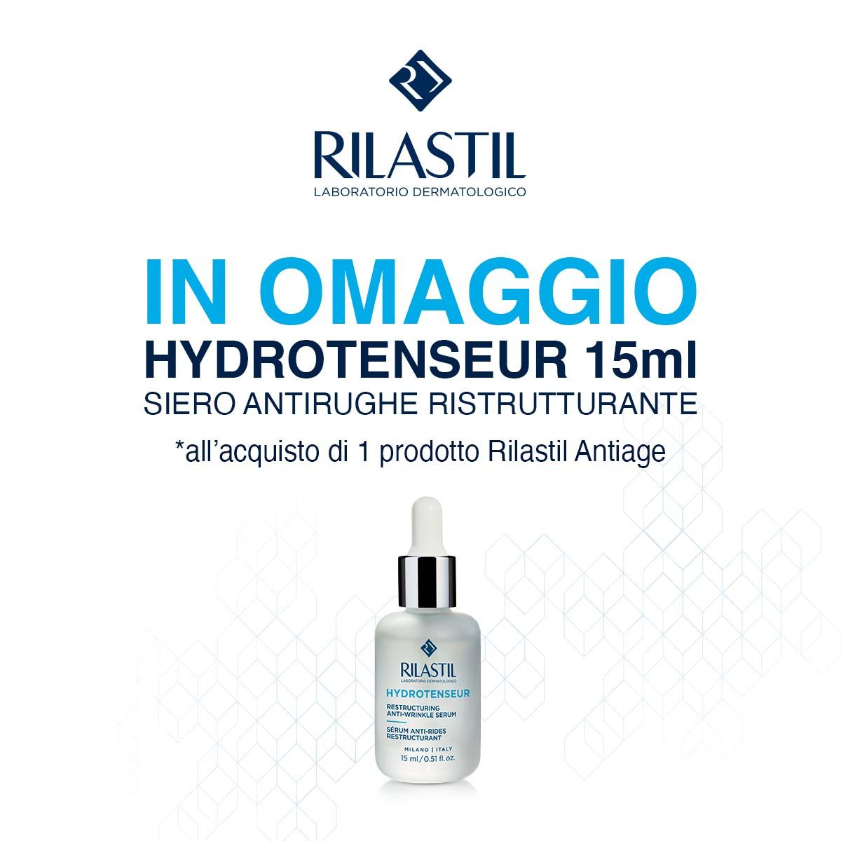Acquista 1 prodotto Rilastil Antiage, ricevi in omaggio il siero antirughe ristrutturante hydrotenseur 15ml!
