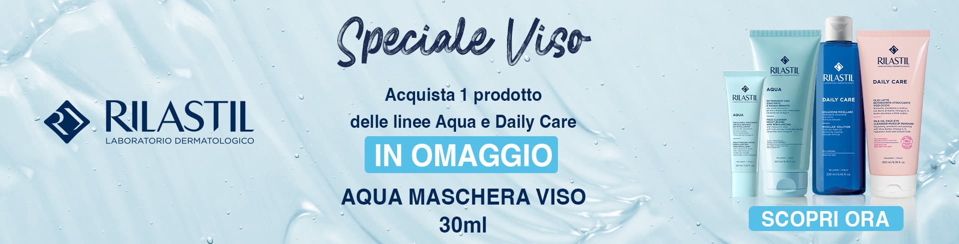 banner promozionale rilastil aqua e daily care: acquista 1 prodotto, ricevi in omaggio aqua maschera viso 30ml  desktop