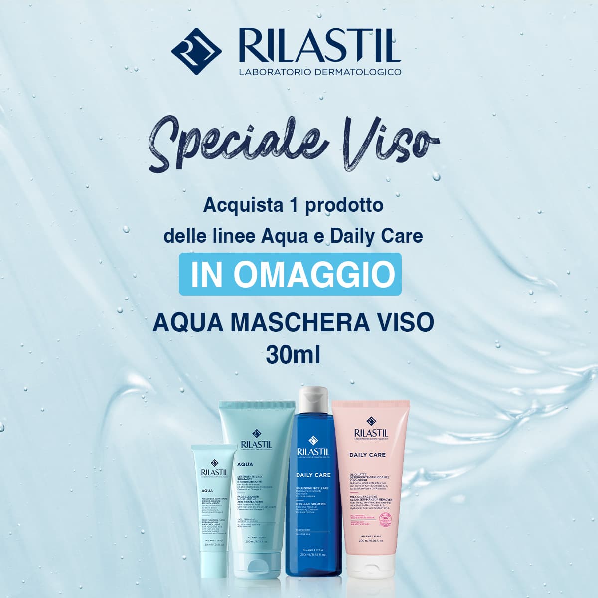 banner promozionale rilastil aqua e daily care: acquista 1 prodotto, ricevi in omaggio aqua maschera viso 30ml mobile