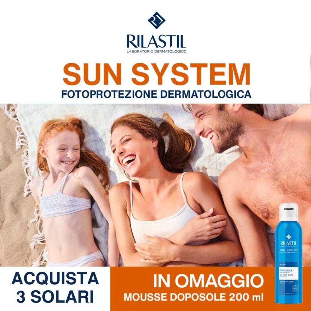 Banner promozionale: Rilastil Promo Solari: acquista 3 solari e ricevi in omaggio la mousse doposole 200ml