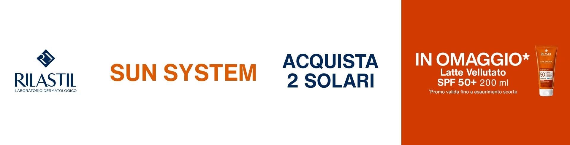 Banner promozionale: Rilastil Promo Solari: acquista 2 solari e ricevi in omaggio il Latte Vellutato SPF50+ 200ml