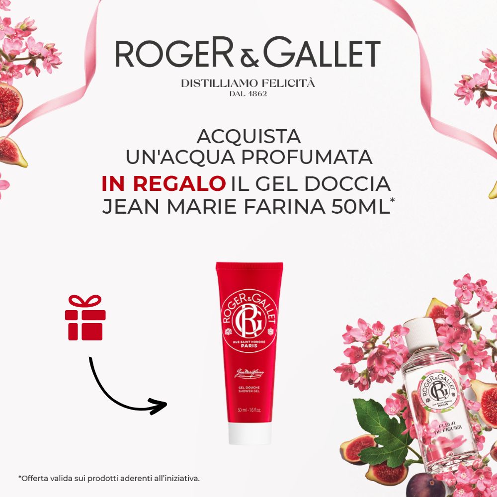 banner promozionale Roger&Gallet: acquista 1 acqua profumata, ricevi in omaggio il gel doccia jean marie farina 50ml mobile